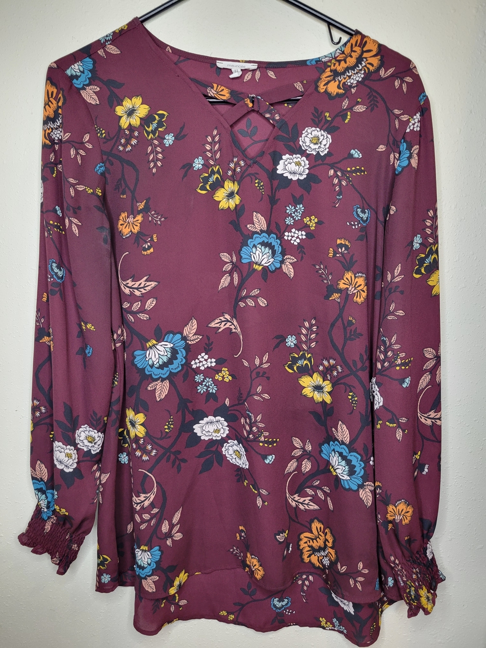 Maurices Floral Long-Sleeve Blouse - Burgundy Multi